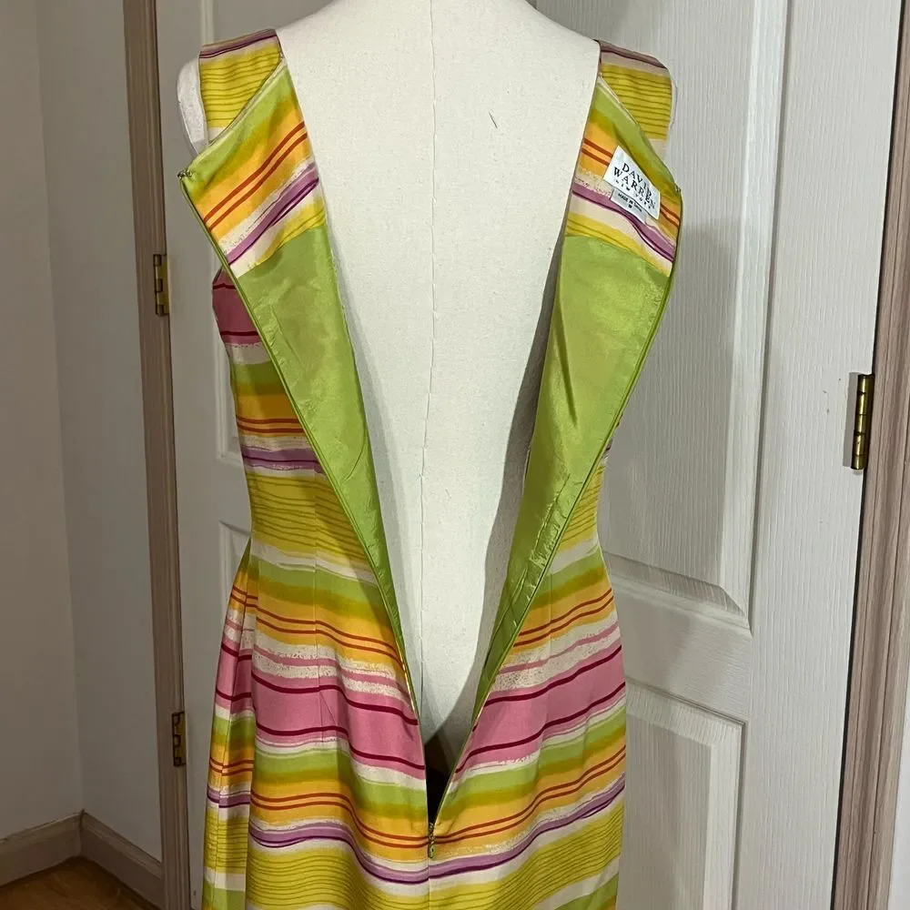 David Warren New York Vintage Silk Striped‎ Sheath Dress Sleeveless Pink Multi 8 - Picture 9 of 15